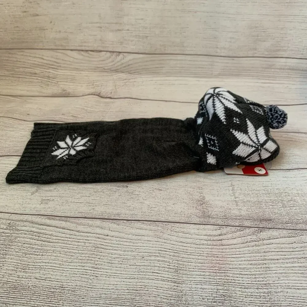 Friends Forever Gray and White Snowflake Dog Sweater with Pom Pom Hoodie Size S
